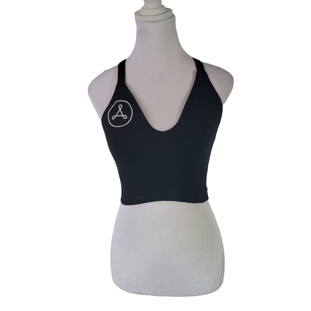 Free People Movement Size XS Good Karma Crop Tank Black Cross Back Symbol Front
